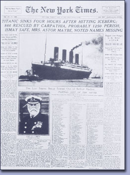 Schlagzeile der New York Times am 16.4.1912 Schlagzeile der New York Times am 16.4.1912